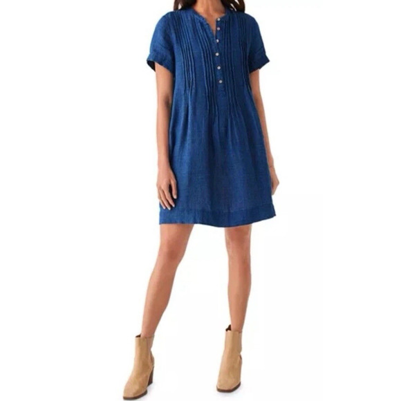 Faherty Gemina Linen Basketweave Dress Indigo Blue Size S, NEW NWT, MSRP $178 - Picture 1 of 11